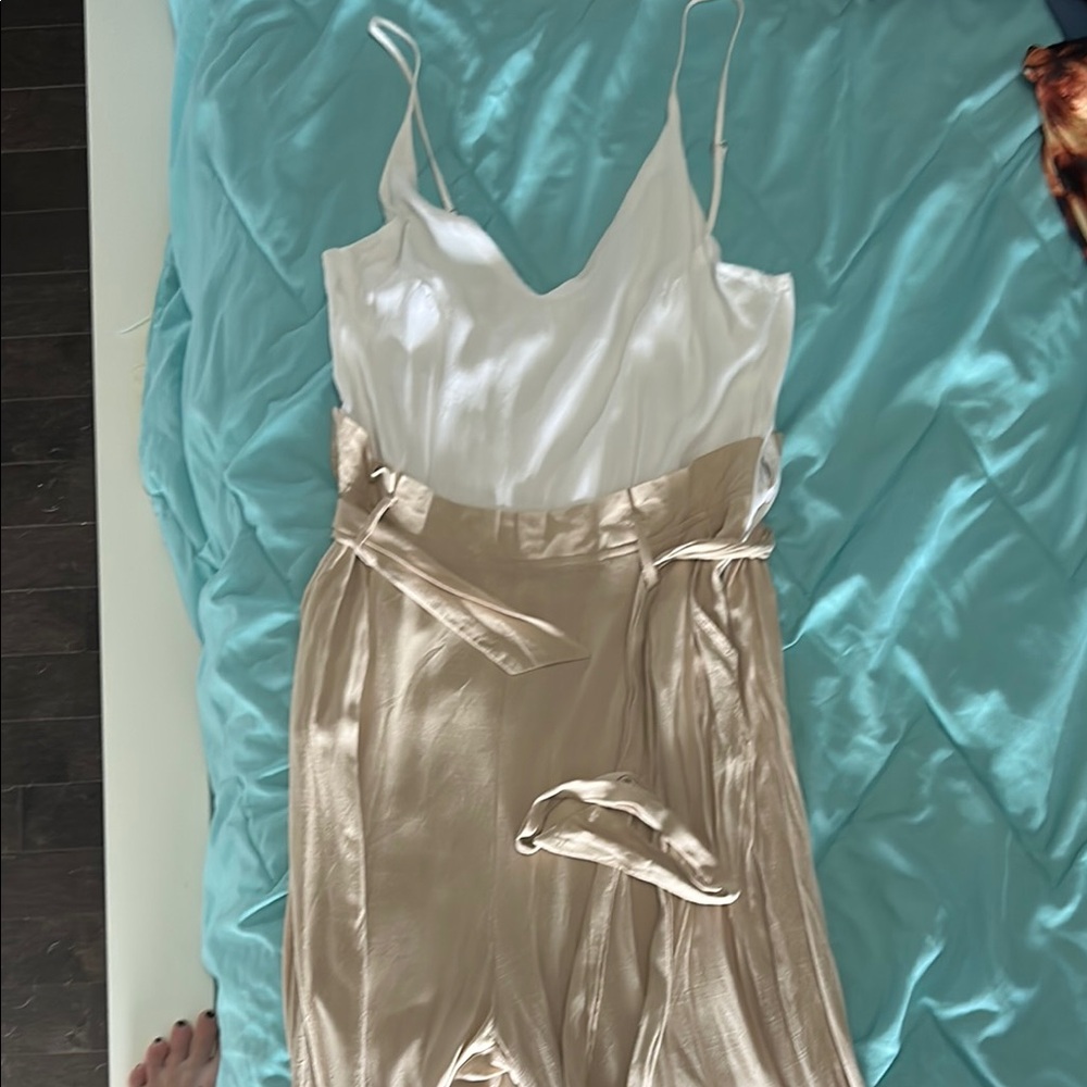 White and Gold Jumpsuit with Belt